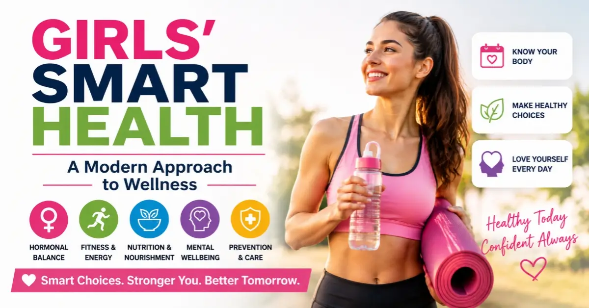 Healthy young woman with a yoga mat and water bottle promoting girls' smart health, fitness, nutrition, mental wellbeing, and preventive wellness
