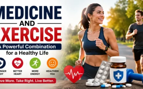 Woman exercising outdoors with medicine and fitness equipment illustrating the powerful combination of medicine and exercise for a healthy life